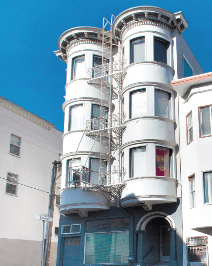 Exterior view of the apartment building.